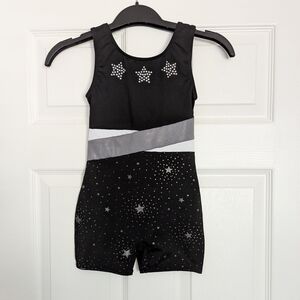 More Than Magic Black Leotard with Silver Accents Size 6/6X